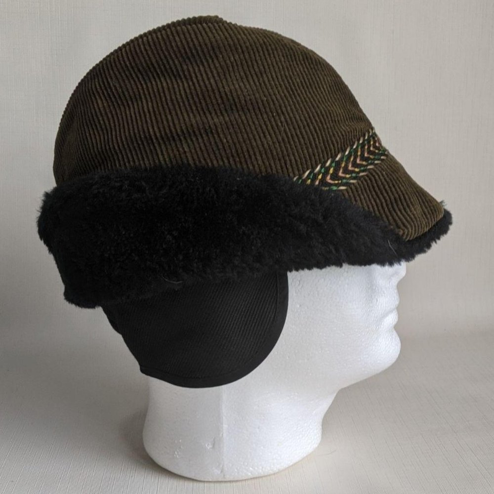 Corduroy & Faux Fur Winter Hat/Cap Head Hugger - Picture 9 of 11